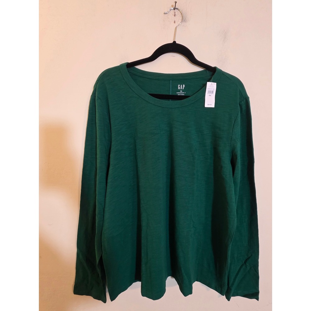 Gap ForeverSoft Long Sleeve T-Shirt Ivan Green XXL Slub Knit Crew Neck 450845-00